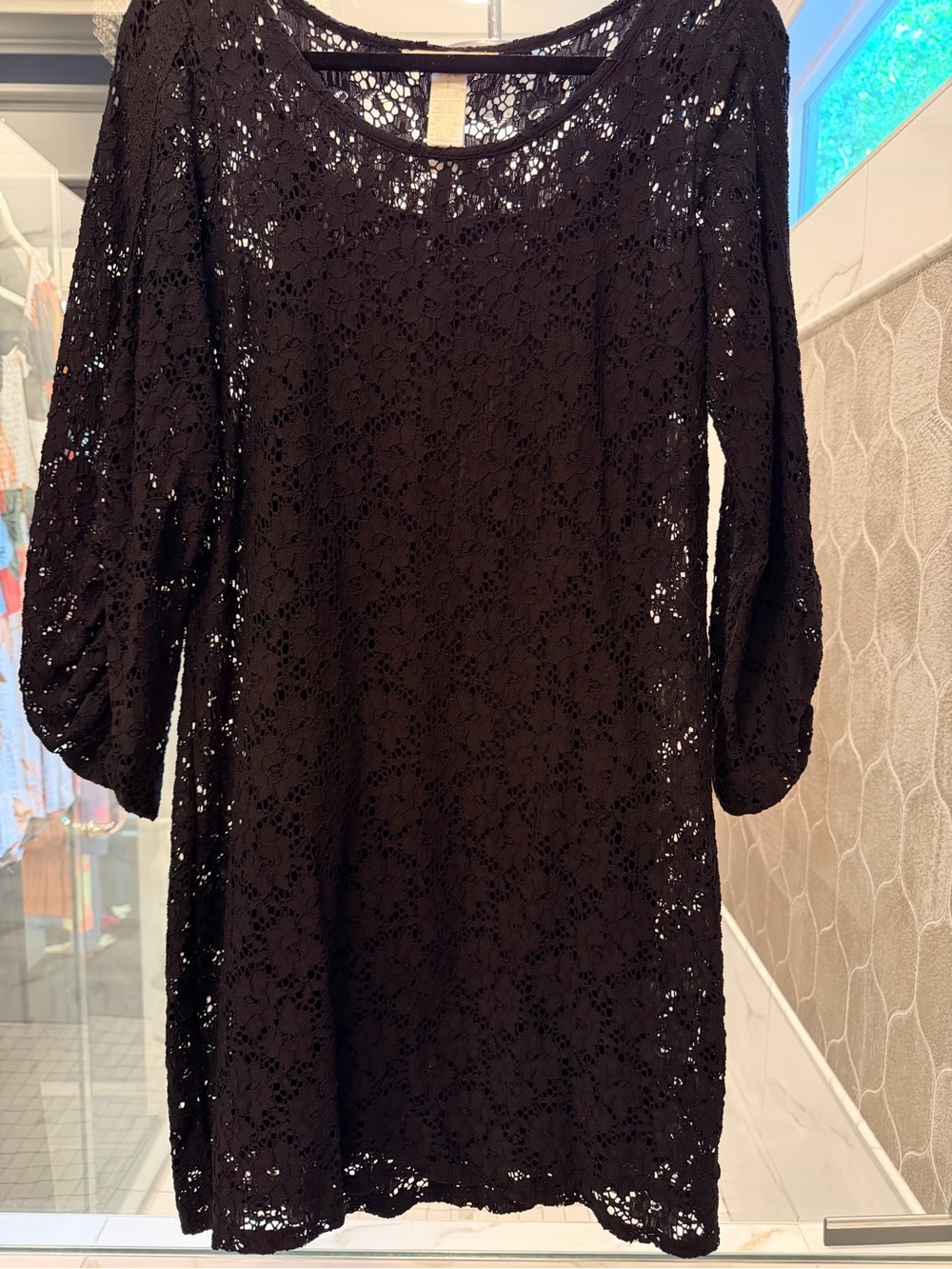 Laundry by Design Black Lace Long Sleeve Shift Dress
